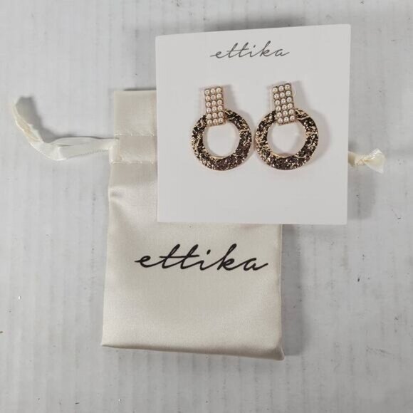 Ettika Gold Plated Acrylic Pearl Gold Hoop Dangle Classic Feminine Earrings - Picture 3 of 3